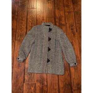 VTG 80s Womens Size M/L Henry White Dublin Ireland Black & Ivory Tweed Jacket